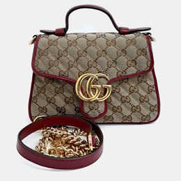 Gucci Beige Red Fabric GG Marmont Mini Top Handle Bag 1208471