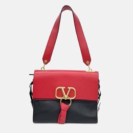 Valentino Black/Red Leather V-Ring Shoulder Bag 1208395