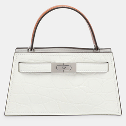 Tory Burch White Croc Embossed Leather Lee Radziwill Top Handle Bag 1208186