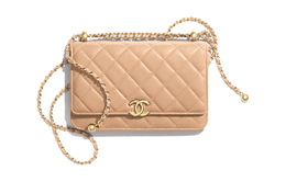 Chanel Кошелек WOC Small Gold Ball из коровьей кожи на цепочке, кошелек для монет, сумка через плечо, женская сумка телесного/молочного цвета ap2289-b06092-nc632