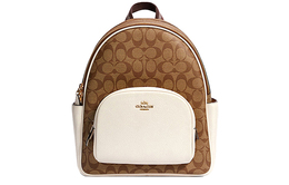 Coach Холщовая сумка с кожаным рюкзаком, среднего размера, женская, белого и коричневого цвета 5671-imdj8