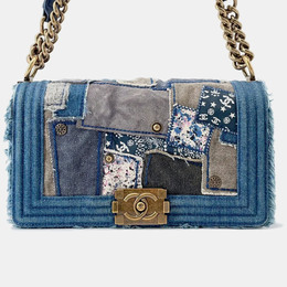 Chanel Boy Patchwork Blue Denim Chain Shoulder Bag 1209226