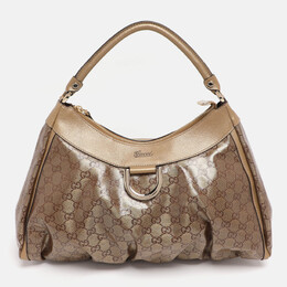 Gucci Beige/Gold GG Crystal Canvas Large D Ring Hobo 1209131