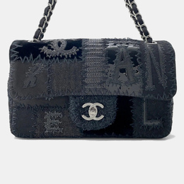 Chanel Patchwork Single Flap Black Tweed Patent Leather Fabric Chain Shoulder Bag 1209188