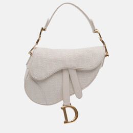 Christian Dior White Mini Oblique Canvas Saddle Bag 1209318