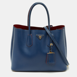 Prada Blue Saffiano Cuir Leather Large Double Handle Tote 1209086