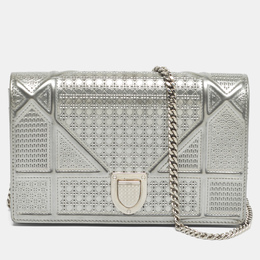 Christian Dior Silver Microcannage Patent Leather Mini Christian Diorama Chain Bag 1209041