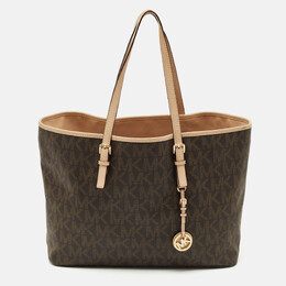 Michael Kors Dark Brown Signature Coated Canvas Large Jet Set Travel Tote 1209085