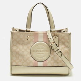 Coach Pale Gold/Beige Signature Jacquard Canvas Dempsey 30 Carryall Tote 1209134