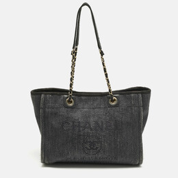 Chanel Black Fabric and Straw Medium Deauville Tote 1209132