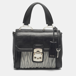 Miu Miu Black/Grey Matelassé Leather Pushlock Flap Top Handle Bag 1208995