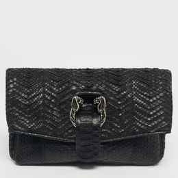 Bvlgari Black Python Leoni Flap Clutch 1209024