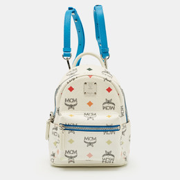 MCM Blue/White Visetos Coated Canvas and Leather Mini Stark Backpack 1207975
