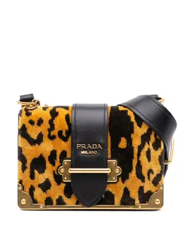 Prada 2016-2025 City Calf Trimmed Velvet Leopard Print Cahier crossbody bag 31980858