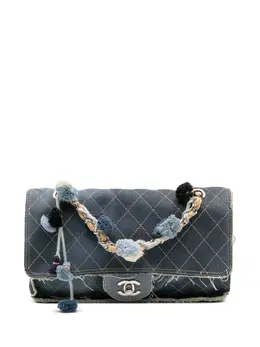 Chanel 2014-2015 Paris Dubai Medium Quilted Denim Pompom Flap shoulder bag 31991160