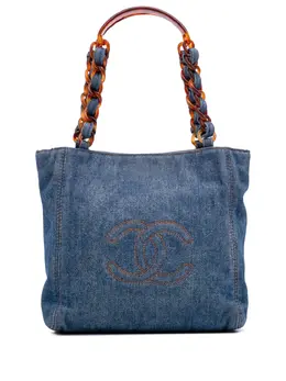 Chanel 1997-1999 Small CC Stitched Denim tote bag 31981383