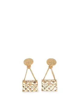 Chanel 1980-1990 Gold Plated Flap Bag Drop Clip On Earrings costume earrings 31987887