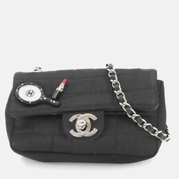 Chanel Chocolate Bar Mirror Lip Mini Chain Shoulder Bag Satin Black 1210229