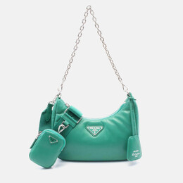 Prada Re-Edition 2006 Embroidered Drill Drill Riamo Fi Leather Shoulder Bag For Women Green 1210241