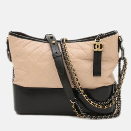 Chanel Gabriel De Hobo Shoulder Bag Leather Beige Black 1210214