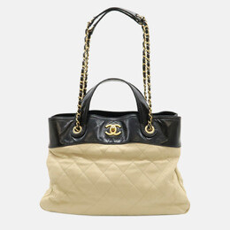 Chanel Matelasse In The Mix Chain Shoulder Tote Bag Handbag Leather Beige Black 1210223