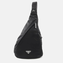 Prada Tessuto Waist Bag Body Nylon Saffiano Leather Black 1210173