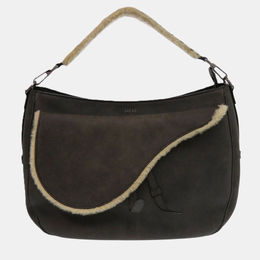 Christian Dior Saddle Shearling Mouton Gray Shoulder Bag 1210155