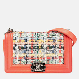 Chanel Coco Mark Boy 25 Shoulder Bag In Orange Multicolored Tweed And Lambskin 1210181