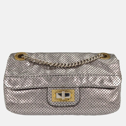 Chanel Silver Perforated Mademoiselle Lock Single Flap Shoulder Bag 1209907