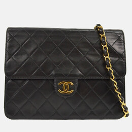 Chanel Black Lambskin Pushlock Small Half Flap Shoulder Bag 1209906