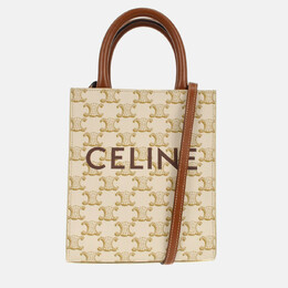 Celine White/Brown Mini Vertical Cabas 2way Tote Bag 1209892