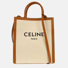 Celine White Brown Vertical Cabas 2way Tote Bag 1209884