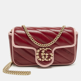 Gucci Red/Pink Diagonal Quilted Leather Super Mini Torchon GG Marmont Shoulder Bag 1209619
