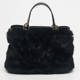 Emporio Armani Black Rabbit Fur and Patent Leather Satchel 1209706