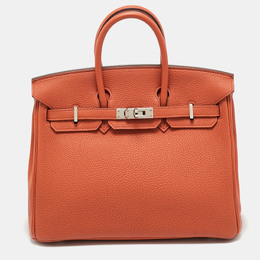 Hermes Terre Battue Togo Leather Palladium Finish Birkin 25 Bag 1209628
