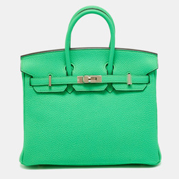 Hermes Vert Comic Togo Leather Palladium Finish Birkin 25 Bag 1209620