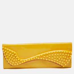 Christian Louboutin Yellow Patent Leather Pigalle Spikes Clutch 1208685
