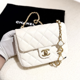 Chanel Square Flap White Leather Chain Shoulder Bag 1209777