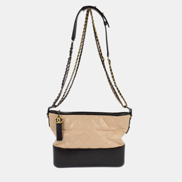 Chanel Beige Black Calfskin Large Gabrielle Shoulder Bag 1210747