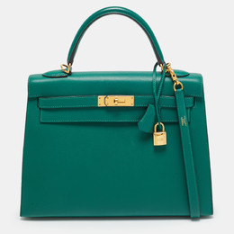 Hermes Malachite Epsom Leather Gold Finish Kelly Sellier 32 Bag 1210668