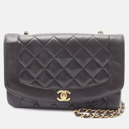Chanel CC Matelasse Diana Flap Black Lambskin Leather Shoulder Bag 1210493