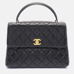 Chanel CC Coco Matelasse Lambskin Leather Black Top Handle Bag 1210494