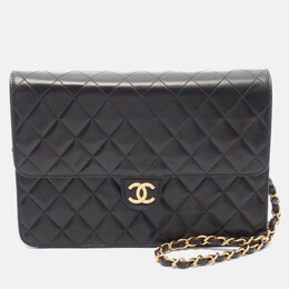 Chanel CC Matelasse Black Lambskin Leather Chain Shoulder Bag 1210490