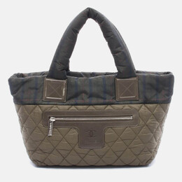 Chanel CC Coco Small Khaki Green Nylon Leather Tote 1210466