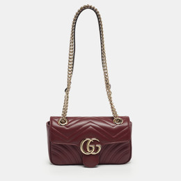 Gucci Dark Red Matelassé Leather Mini GG Marmont Shoulder Bag 1210320