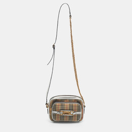 Burberry Silver/Beige 1983 Knight Check Fabric Chain Link Camera Bag 1210048