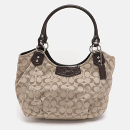 Coach Beige Canvas and Patent Leather Ashley Hobo 1209996