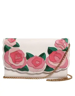 Dolce & Gabbana White Floral Leather Wallet Crossbody Gold Chain Bag bag4509