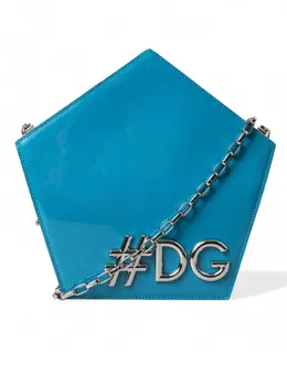 Dolce & Gabbana Blue Patent Leather Hashtag DG Shoulder Chain Flap Bag bag1283