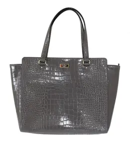 Kate Spade Grey Croc Embossed Leather Elissa Bristol Drive Tote Handbag Bag vas1803